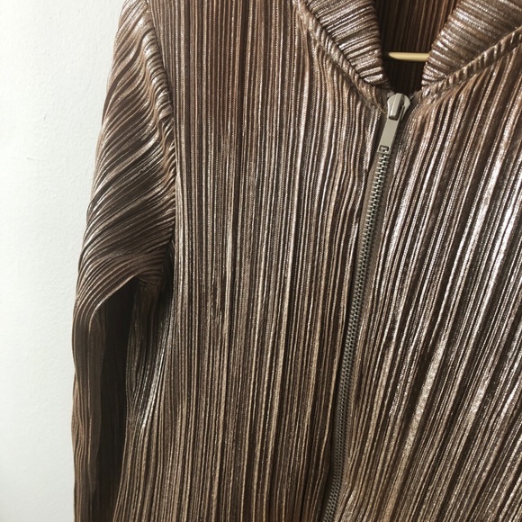 Silver Metallic Textured Bomber Jacket Small - Picture 2 of 7